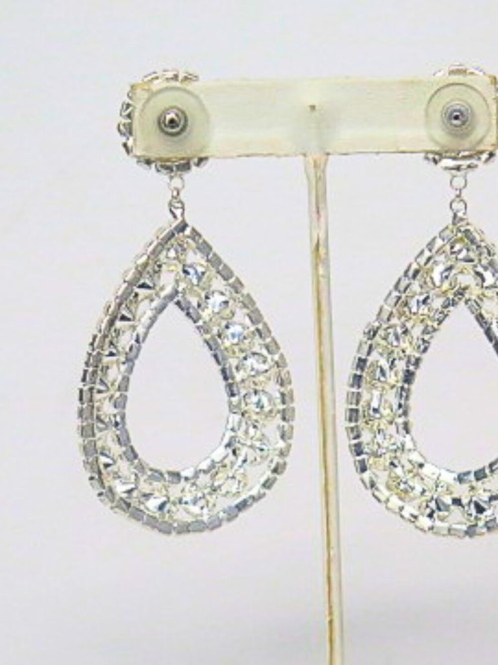 Estate Blue Rhinestone Teardrop Statement Earrings Oversized Party Jewelry - Picture 3 of 6